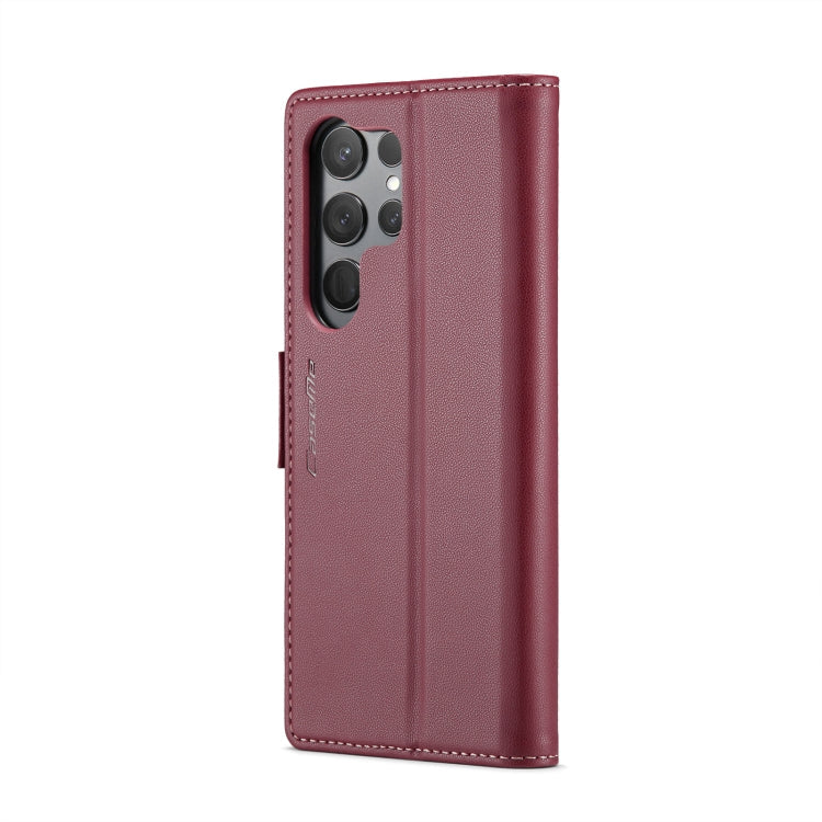 Frendorf | Für Samsung Galaxy S24 Ultra CaseMe 023 Schmetterlingsschnalle Litchi-Textur RFID Diebstahlschutz Lederhandyhülle (Weinrot)