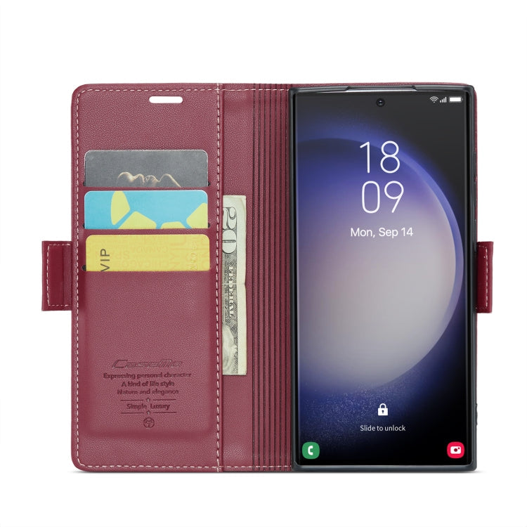 Frendorf | Für Samsung Galaxy S24 Ultra CaseMe 023 Schmetterlingsschnalle Litchi-Textur RFID Diebstahlschutz Lederhandyhülle (Weinrot)