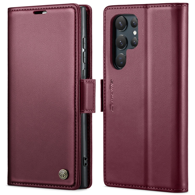 Frendorf | Für Samsung Galaxy S24 Ultra CaseMe 023 Schmetterlingsschnalle Litchi-Textur RFID Diebstahlschutz Lederhandyhülle (Weinrot)
