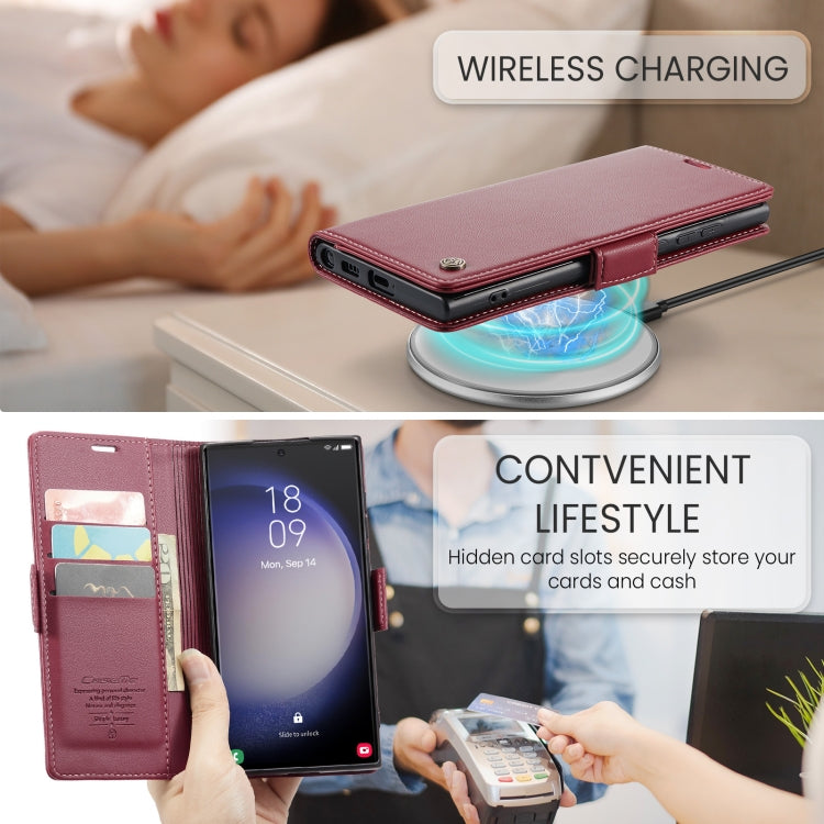 Frendorf | Für Samsung Galaxy S24 Ultra CaseMe 023 Schmetterlingsschnalle Litchi-Textur RFID Diebstahlschutz Lederhandyhülle (Weinrot)