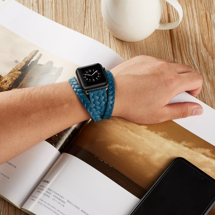 Frendorf | Für Apple Watch Series 7 41mm / 6 & SE & 5 & 4 40mm / 3 & 2 & 1 38mm Oberleder Prägung Krone Uhrband (Blau)