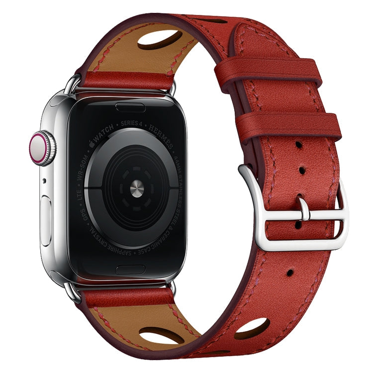 Frendorf | Für Apple Watch Series 7 41mm / 6 & SE & 5 & 4 40mm / 3 & 2 & 1 38mm Leder Drei Löcher Uhrenarmband (Rot)