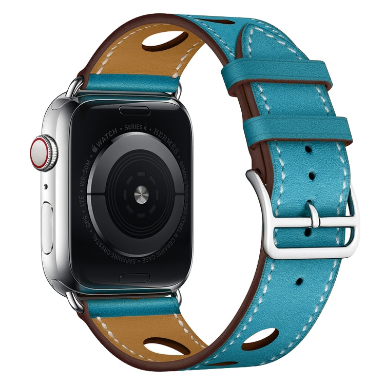 Frerndorf | Für Apple Watch Ultra 49mm / Series 8&7 45mm / SE 2&6&SE&5&4 44mm / 3&2&1 42mm Leder Drei Löcher Uhrenarmband (Blau)