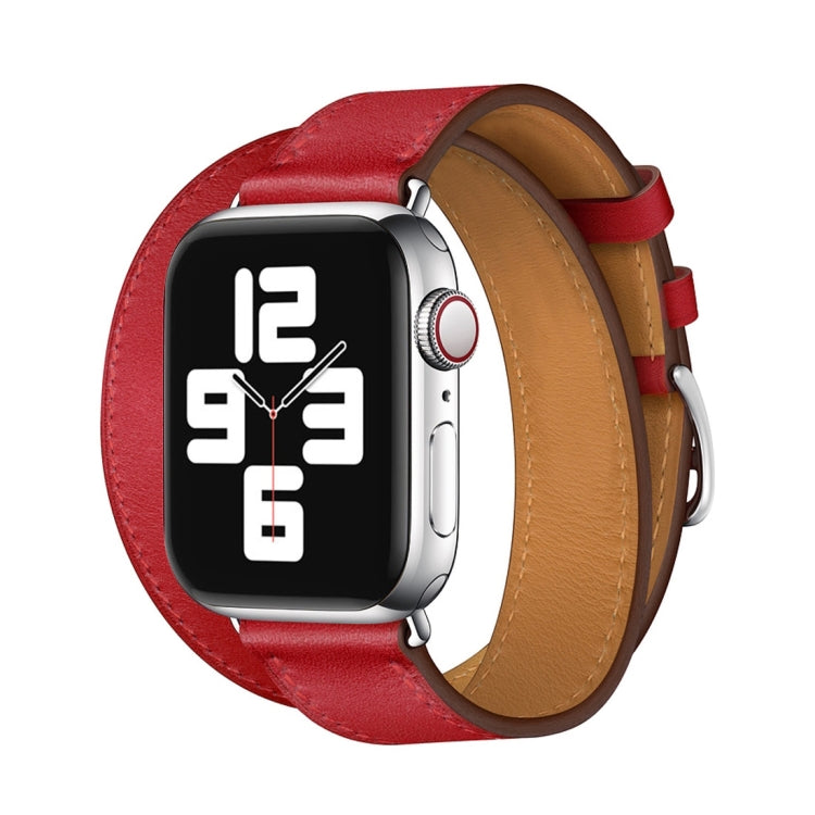 Frendorf | Für Apple Watch Series 7 45mm / 6 & SE & 5 & 4 44mm / 3 & 2 & 1 42mm Leder Doppel Loop Uhrenarmband (Rot)
