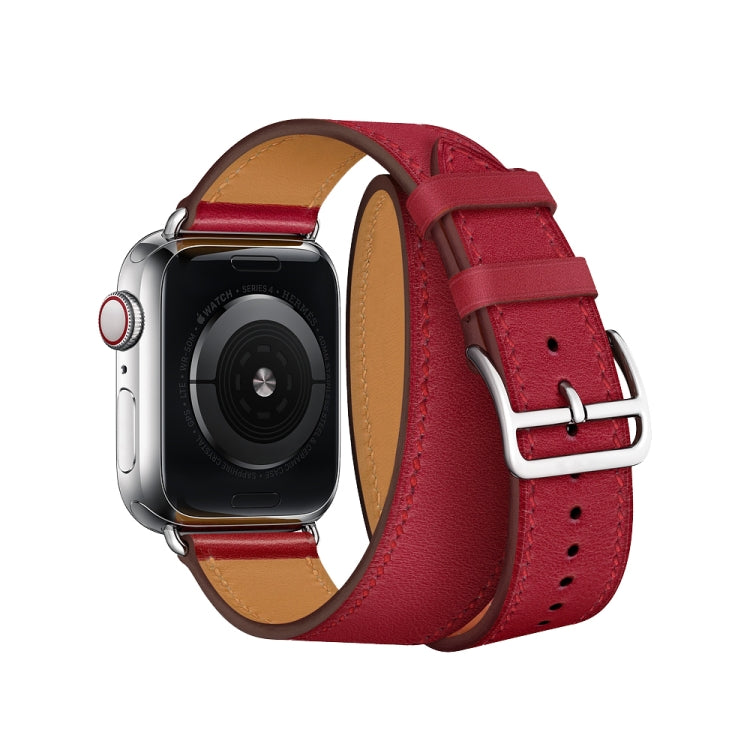 Frendorf | Für Apple Watch Series 7 45mm / 6 & SE & 5 & 4 44mm / 3 & 2 & 1 42mm Leder Doppel Loop Uhrenarmband (Rot)