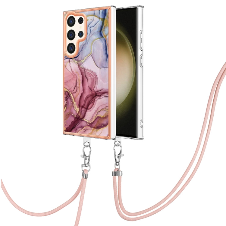 Frendorf | Für Samsung Galaxy S24 Ultra 5G Elektroplattierung Marmor Dual-Seite IMD Handyhülle mit Halsband (Rosenrot 014)
