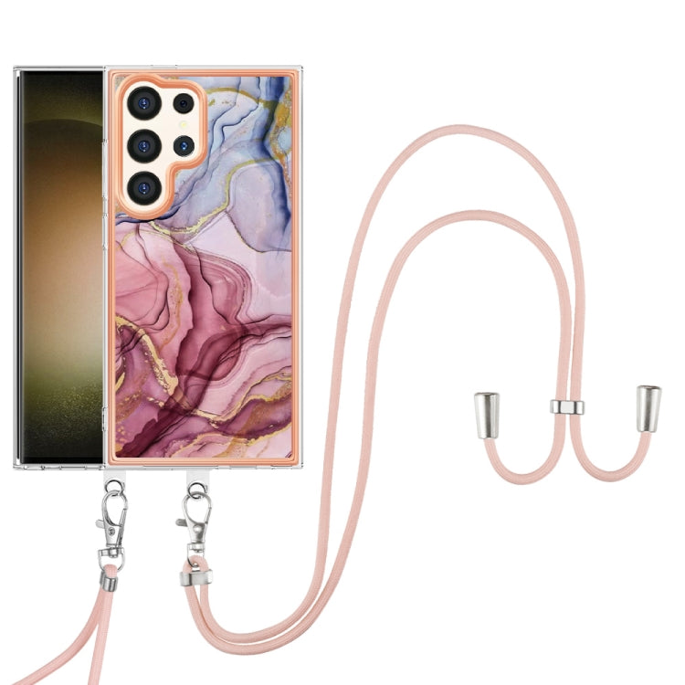 Frendorf | Für Samsung Galaxy S24 Ultra 5G Elektroplattierung Marmor Dual-Seite IMD Handyhülle mit Halsband (Rosenrot 014)