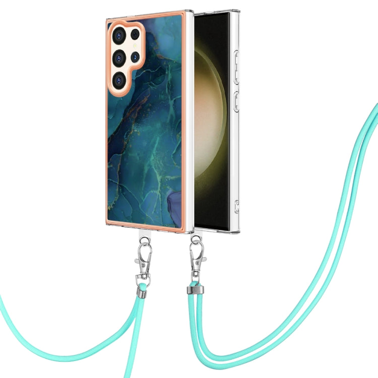 Frendorf | Für Samsung Galaxy S24 Ultra 5G Elektrobeschichtete Marmor Dual-Seite IMD Handyhülle mit Lanyard (Grün 017)