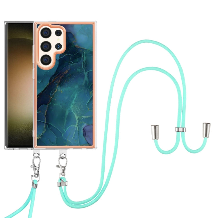 Frendorf | Für Samsung Galaxy S24 Ultra 5G Elektrobeschichtete Marmor Dual-Seite IMD Handyhülle mit Lanyard (Grün 017)