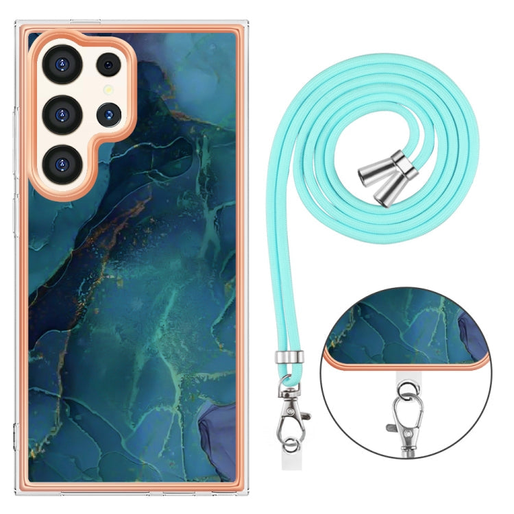 Frendorf | Für Samsung Galaxy S24 Ultra 5G Elektrobeschichtete Marmor Dual-Seite IMD Handyhülle mit Lanyard (Grün 017)