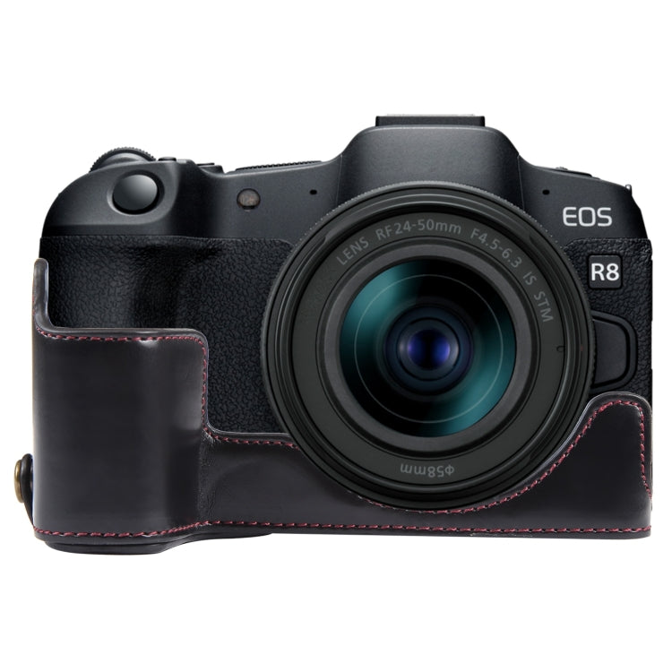 Frendorf | Voor Canon EOS R8 1/4 inch Draad PU Leer Camera Halve Casus Basis (Zwart)
