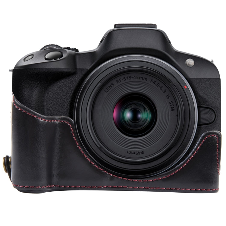 Frendorf | Für Canon EOS R50 1/4 Zoll Gewinde PU Leder Kamera Halbhülle Basis (Schwarz)