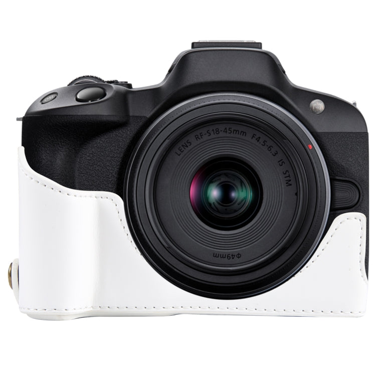 Frendorf | Für Canon EOS R50 1/4 Zoll Gewinde PU Leder Kamera Halbcasesockel (Weiß)