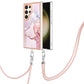Frendorf | Für Samsung Galaxy S24 Ultra 5G Elektroplating Marmor doppelseitige IMD-Handyhülle mit Lanyard (Roségold 005)