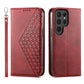 Frendorf | Für Samsung Galaxy S24 Ultra 5G Kubisches Gitter Kalbsleder Magnetische Leder Handyhülle (Rot)