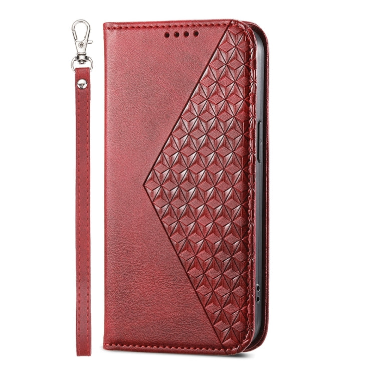 Frendorf | Für Samsung Galaxy S24 Ultra 5G Kubisches Gitter Kalbsleder Magnetische Leder Handyhülle (Rot)