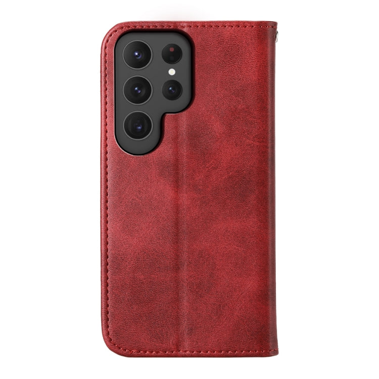Frendorf | Für Samsung Galaxy S24 Ultra 5G Kubisches Gitter Kalbsleder Magnetische Leder Handyhülle (Rot)