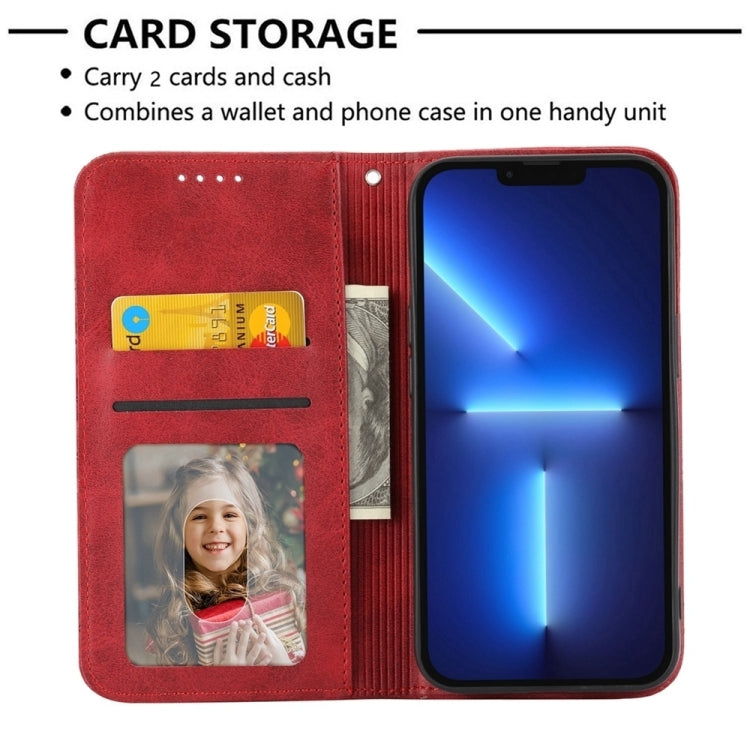 Frendorf | Für Samsung Galaxy S24 Ultra 5G Kubisches Gitter Kalbsleder Magnetische Leder Handyhülle (Rot)