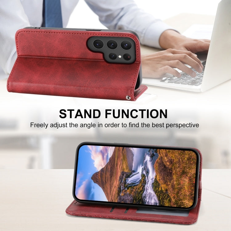 Frendorf | Für Samsung Galaxy S24 Ultra 5G Kubisches Gitter Kalbsleder Magnetische Leder Handyhülle (Rot)