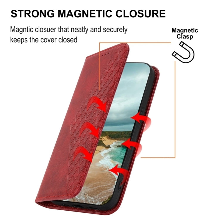 Frendorf | Für Samsung Galaxy S24 Ultra 5G Kubisches Gitter Kalbsleder Magnetische Leder Handyhülle (Rot)