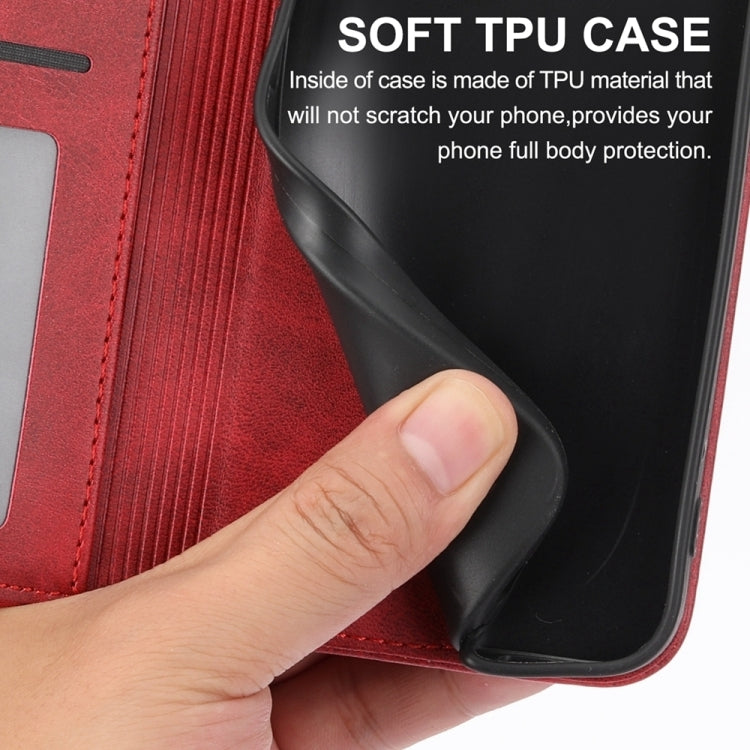 Frendorf | Für Samsung Galaxy S24 Ultra 5G Kubisches Gitter Kalbsleder Magnetische Leder Handyhülle (Rot)