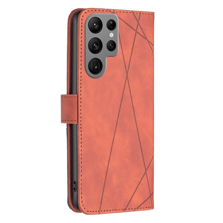 Frendorf | Für Samsung Galaxy S24 Ultra 5G Magnetverschluss Rhombus Textur Leder Handyhülle (Braun)