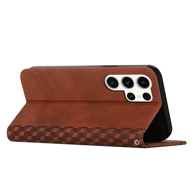Frendorf | FürSamsung Galaxy S24 Ultra Diamant Splicing Haut Gefühl Magnetische Leder Handyhülle (Braun)