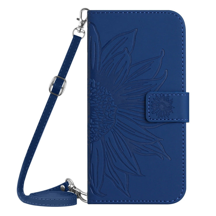 Frendorf | Für Samsung Galaxy S24 Ultra 5G Skin Feel Sun Flower Embossed Flip-Leder-Phone-Case mit Lanyard (Dunkelblau)
