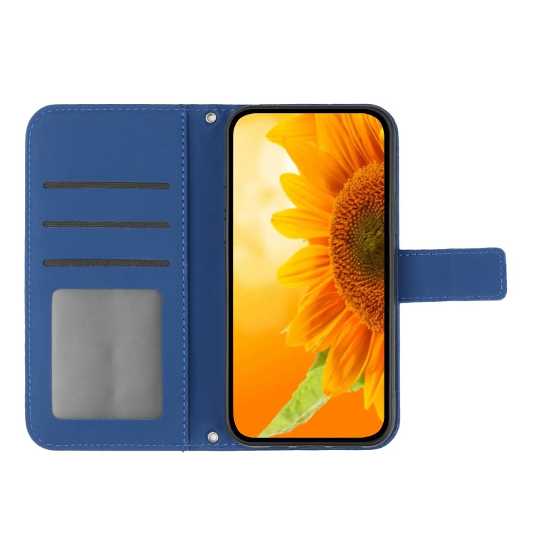 Frendorf | Für Samsung Galaxy S24 Ultra 5G Skin Feel Sun Flower Embossed Flip-Leder-Phone-Case mit Lanyard (Dunkelblau)
