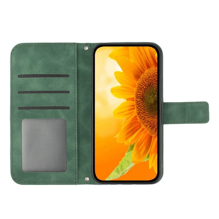 Frendorf | Für Samsung Galaxy S24 Ultra 5G Skin Feel Sonnenblumen Präge Flip Leder Handyhülle mit Lanyard (Grün)