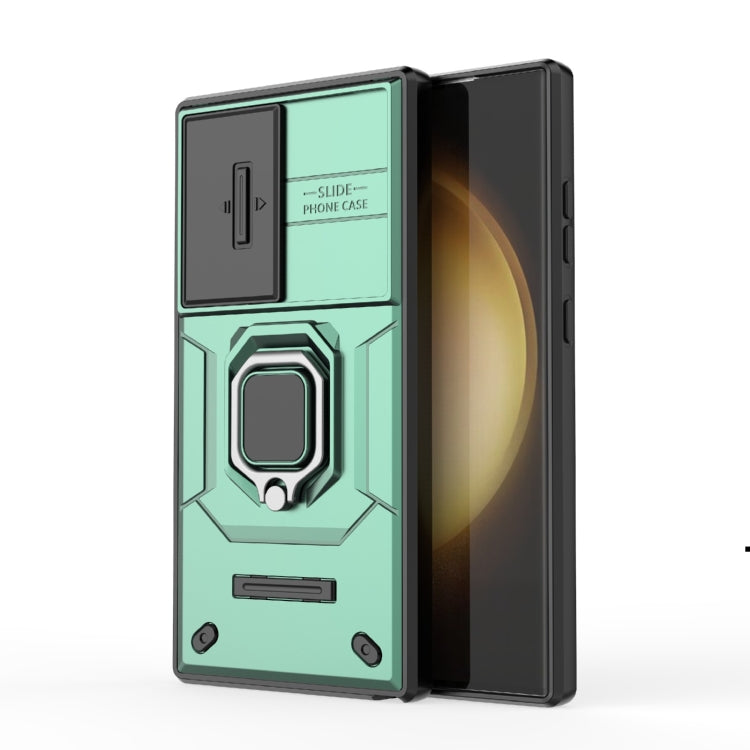 Frendorf | Für Samsung Galaxy S24 Ultra 5G Sliding Camshield TPU + PC Stoßfeste Handyhülle mit Halter (Grün)