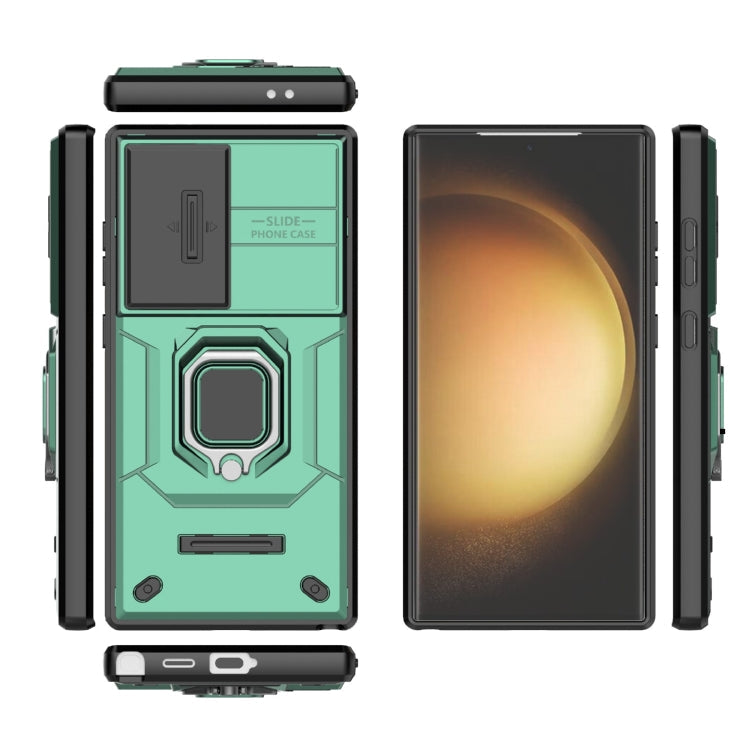 Frendorf | Für Samsung Galaxy S24 Ultra 5G Sliding Camshield TPU + PC Stoßfeste Handyhülle mit Halter (Grün)