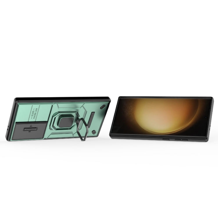 Frendorf | Für Samsung Galaxy S24 Ultra 5G Sliding Camshield TPU + PC Stoßfeste Handyhülle mit Halter (Grün)