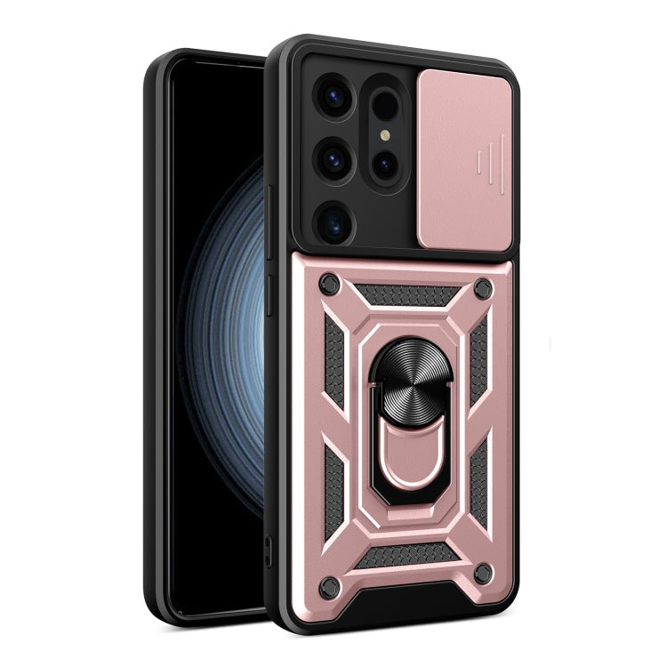 Frendorf | Für Samsung Galaxy S24 Ultra 5G Gleiten Kamera Cover Design TPU+PC Handyhülle (Roségold)