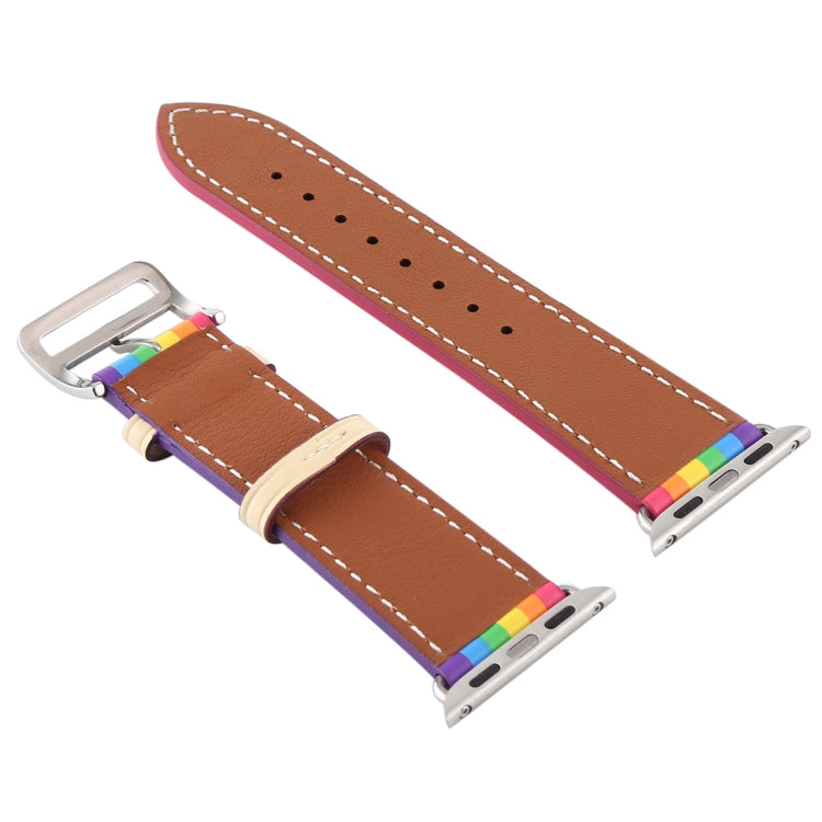 Frendorf | Für Apple Watch Series 7 45mm / 6 & SE & 5 & 4 44mm / 3 & 2 & 1 42mm Regenbogen Leder Uhrenarmband (Weiß)