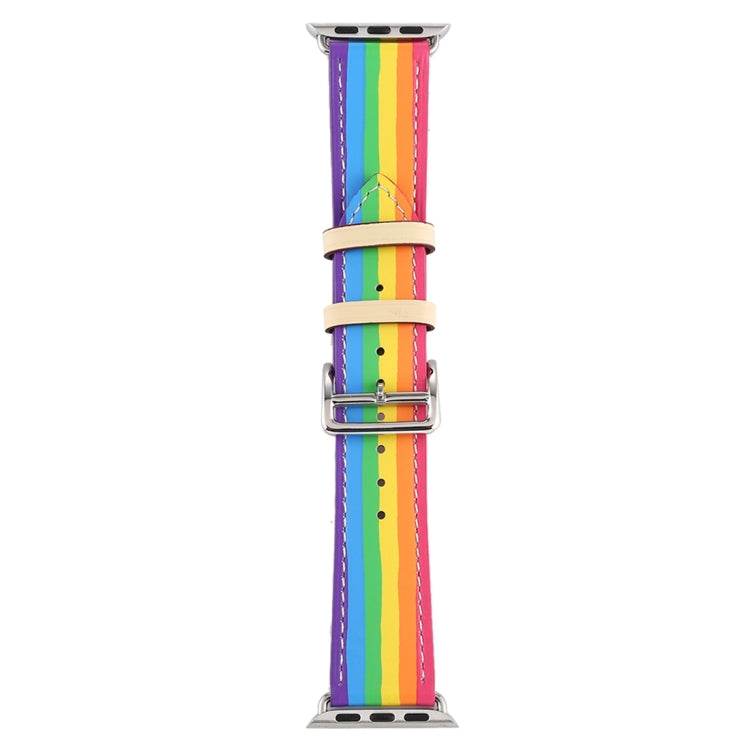Frendorf | Für Apple Watch Series 7 45mm / 6 & SE & 5 & 4 44mm / 3 & 2 & 1 42mm Regenbogen Leder Uhrenarmband (Weiß)
