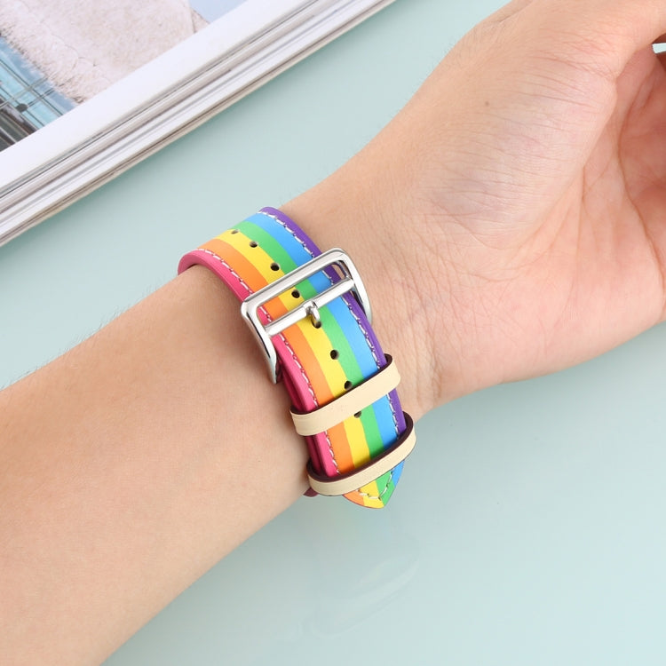 Frendorf | Für Apple Watch Series 7 45mm / 6 & SE & 5 & 4 44mm / 3 & 2 & 1 42mm Regenbogen Leder Uhrenarmband (Weiß)