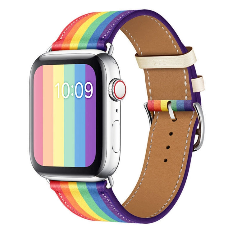 Frendorf | Für Apple Watch Series 7 45mm / 6 & SE & 5 & 4 44mm / 3 & 2 & 1 42mm Regenbogen Leder Uhrenarmband (Weiß)