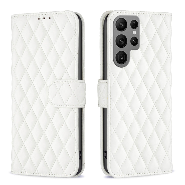 Frendorf | Für Samsung Galaxy S24 Ultra 5G Diamantgitter Brieftasche Flip Leder Handyhülle (Weiß)