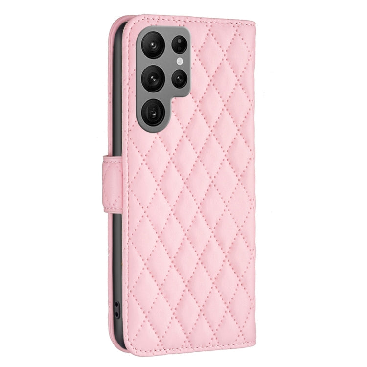 Frendorf | Für Samsung Galaxy S24 Ultra 5G Diamantgitter Brieftaschen Flip Leder Handyhülle (Rosa)