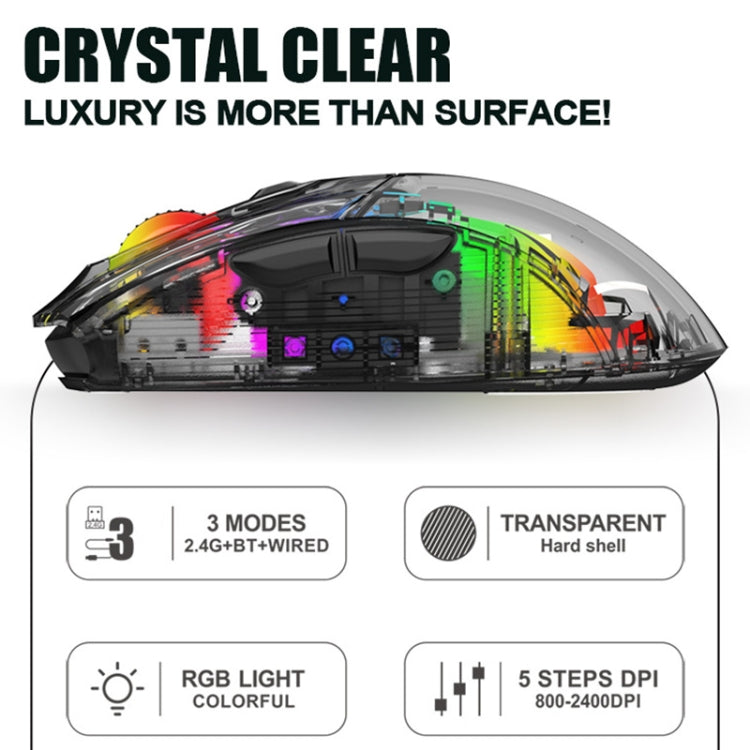 Frendorf | XUNFOX XYH20RGB 2.4G + BT + Wired Transparent 2400DPI RGB Licht Gaming Maus (Schwarz)