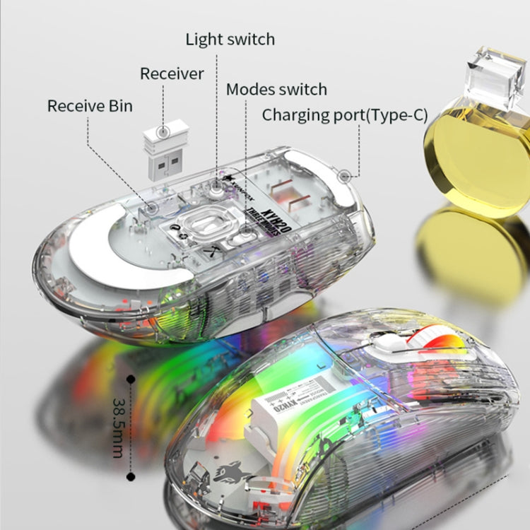 Frendorf | XUNFOX XYH20RGB 2.4G + BT + Wired Transparent 2400DPI RGB Licht Gaming Maus (Schwarz)