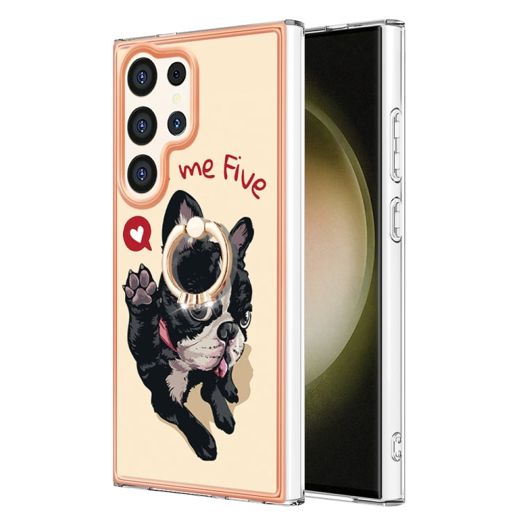 Frendorf | Für Samsung Galaxy S24 Ultra 5G Elektroplattierung Dual-Seiten IMD Handyhülle mit Ringhalter (Lucky Dog)