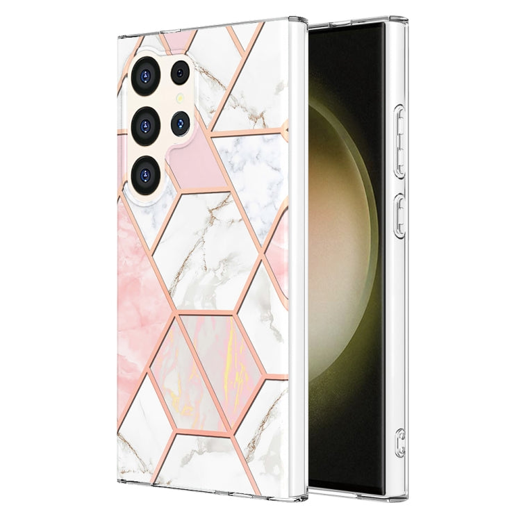 Frendorf | Für Samsung Galaxy S24 Ultra 5G Elektropolieren Splicing Marmor TPU Handyhülle (Pink Weiß)