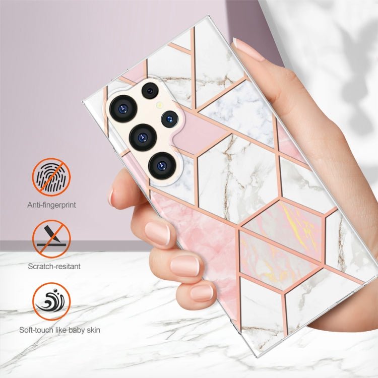 Frendorf | Für Samsung Galaxy S24 Ultra 5G Elektropolieren Splicing Marmor TPU Handyhülle (Pink Weiß)