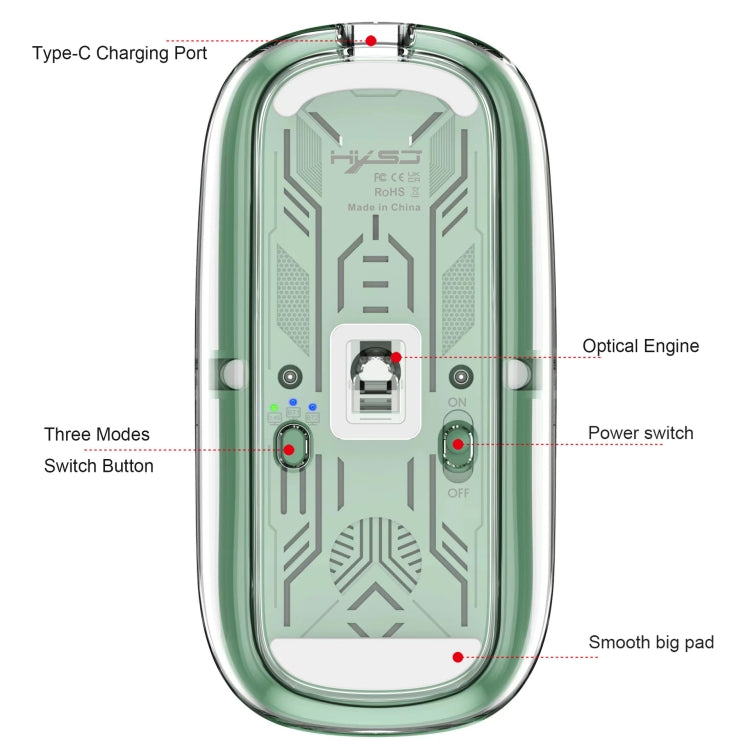 Frendorf | HXSJ T900 Transparent Magnet Three-Modus Wireless Gaming Maus (Weiß)