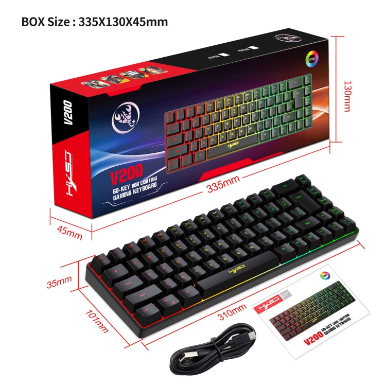 Frendorf | HXSJ V200 Verdrahtete RGB Hintergrundbeleuchtete Mechanische Tastatur 68 Tasten Kappen, Kabel Länge: 1,7m (Schwarz)