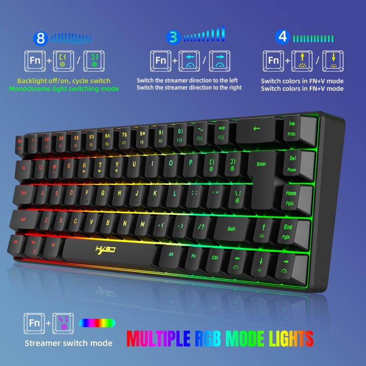 Frendorf | HXSJ V200 Verdrahtete RGB Hintergrundbeleuchtete Mechanische Tastatur 68 Tasten Kappen, Kabel Länge: 1,7m (Schwarz)