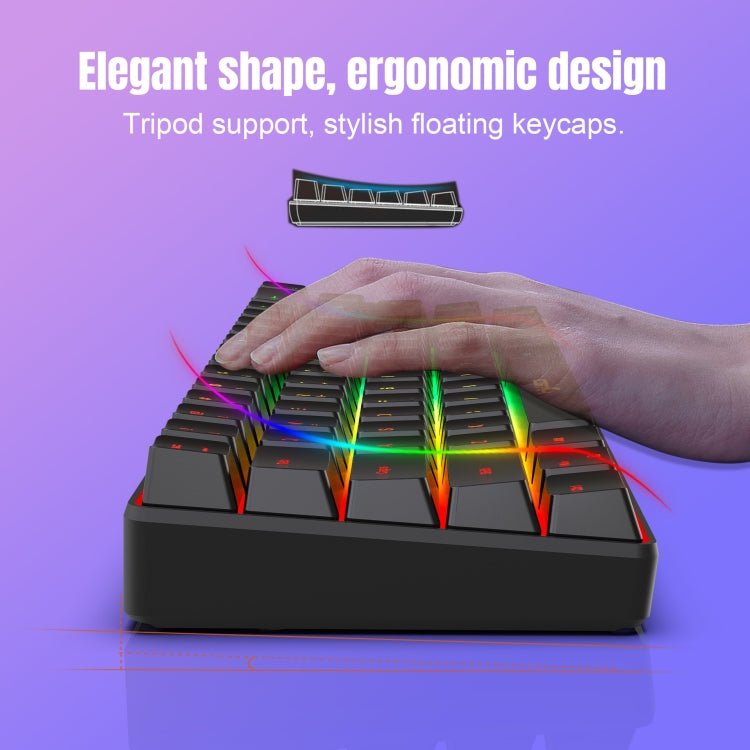 Frendorf | HXSJ V200 Verdrahtete RGB Hintergrundbeleuchtete Mechanische Tastatur 68 Tasten Kappen, Kabel Länge: 1,7m (Schwarz)