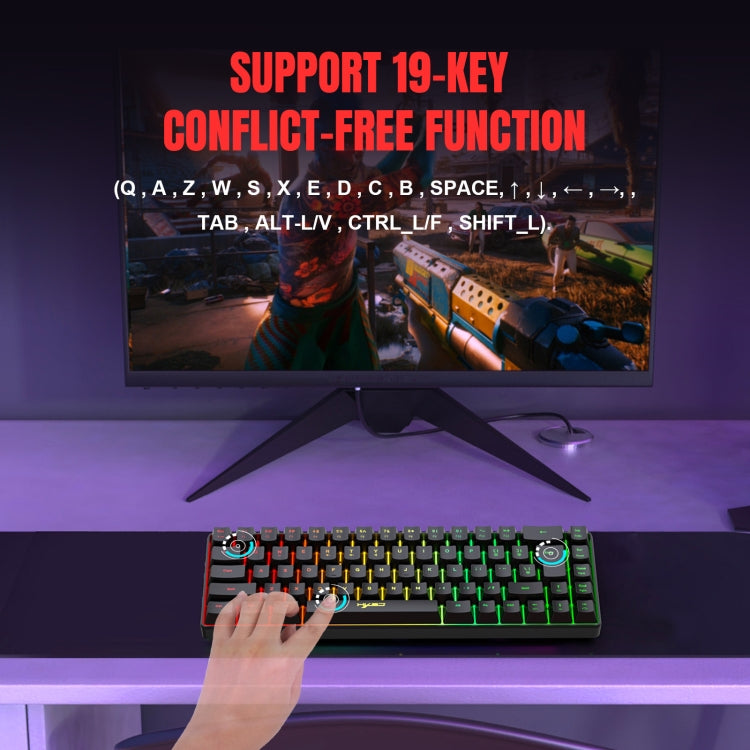 Frendorf | HXSJ V200 Verdrahtete RGB Hintergrundbeleuchtete Mechanische Tastatur 68 Tasten Kappen, Kabel Länge: 1,7m (Schwarz)